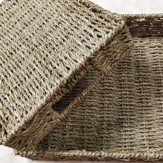 Плетеная из травы деревянная ручка Ручная работа Плетеная из соломы настольная корзина для хранения Коробка для хранения